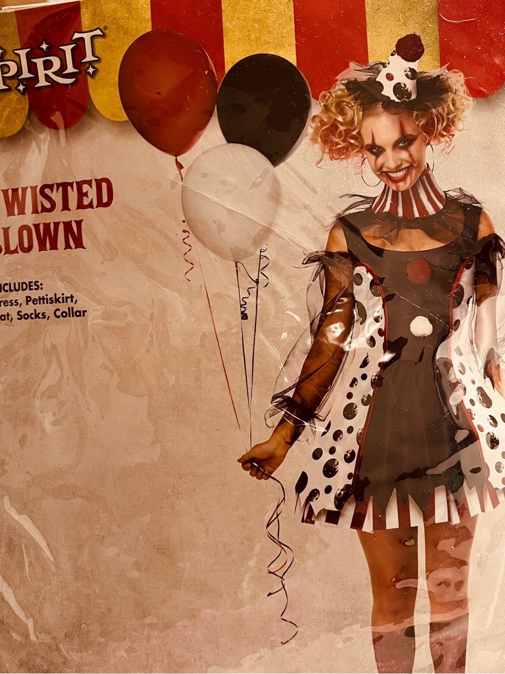 Spirit Twisted Clown Costume - Black, White & Red Scary Boo Party